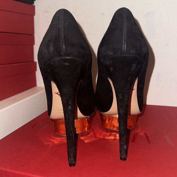 CHARLOTTE OLYMPIA Dolly Suede Platform Heels Black 39 - Picture 7 of 9